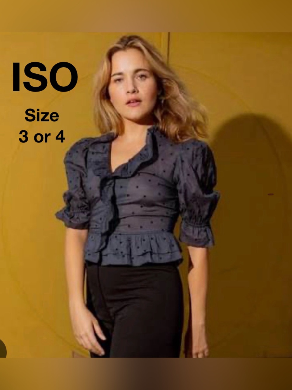HORSES ATELIER Lucia Ruffle Blouse in Sheer Navy Flocked Dot - ISO Size 3 or 4